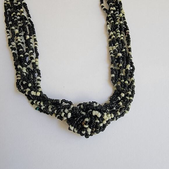 Multi-Layer Monochrome Bib Knot Statement Necklace - Picture 5 of 9